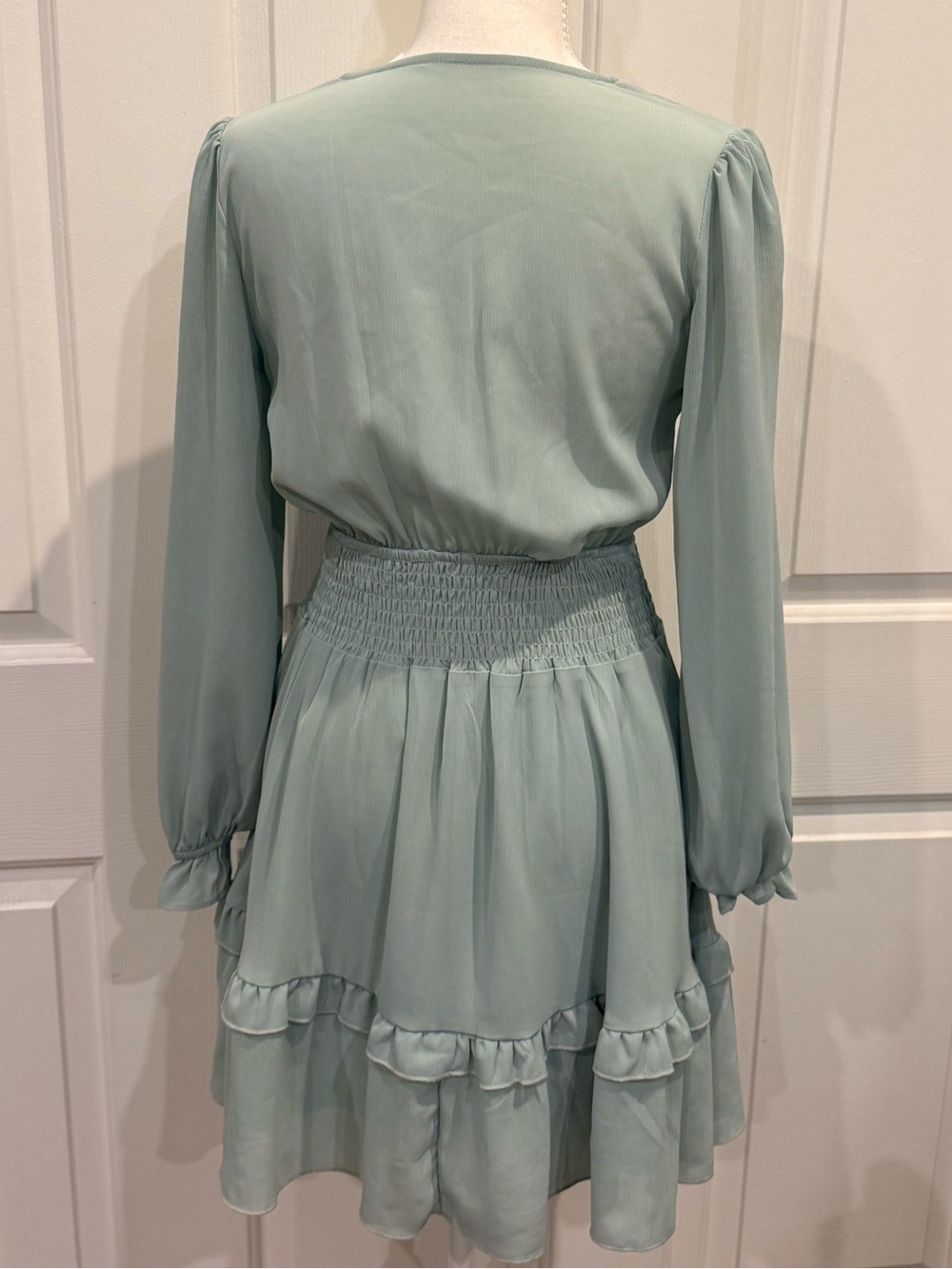 Tie Front Mini Dress XS Long Sleeve Ruffle Cottagecore Boho - Picture 7 of 9